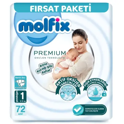 Molfix Premium Bebek Bezi 1 Beden Yenidoğan 72li Fırsat Paketi 