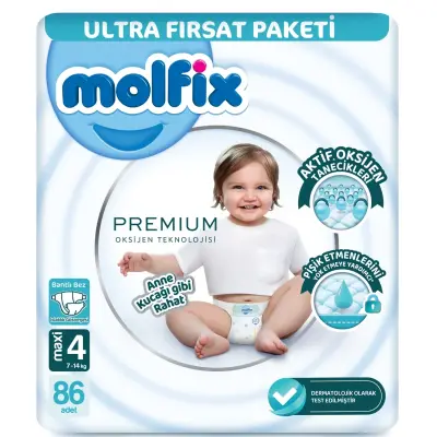 Molfix Premium Bebek Bezi 4 Beden Maxi 86lı Ultra Fırsat Paketi 