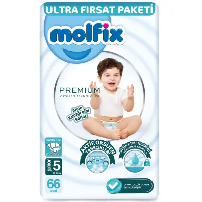 Molfix Premium Bebek Bezi 5 Beden Junior 66lı Ultra Fırsat Paketi 