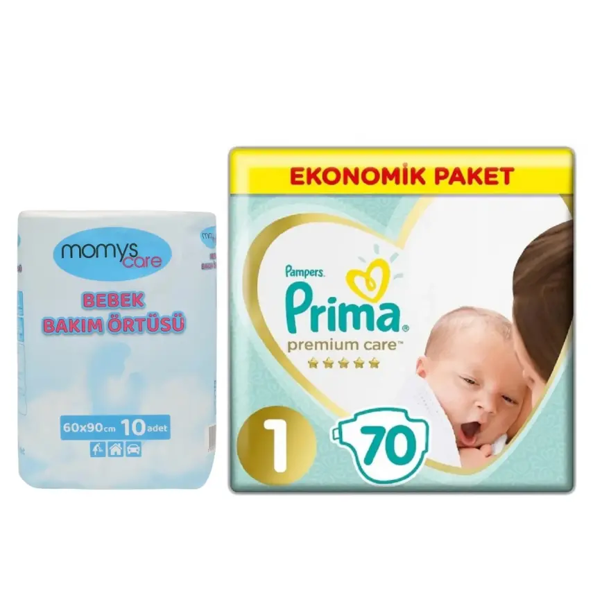 Momys Care Bebek Bakım Örtüsü 60*90 cm 10lu, Prima Premium Care Bebek Bezi 1 Beden Yenidoğan 70li - 1