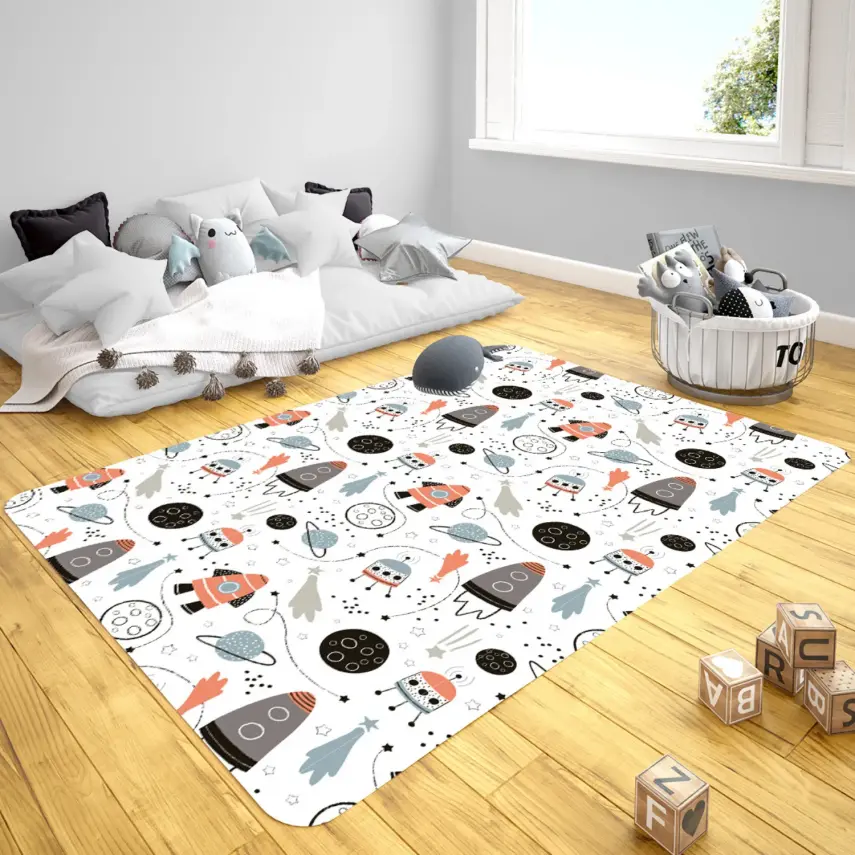 Momys Care Sevimli Hayvanlar Uzayda Çocuk Odası Halı Model 100x160 Cm - 1