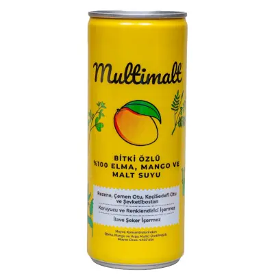 Multimalt Bitki Özlü %100 Elma,Mango Ve Malt Suyu 250 ml 