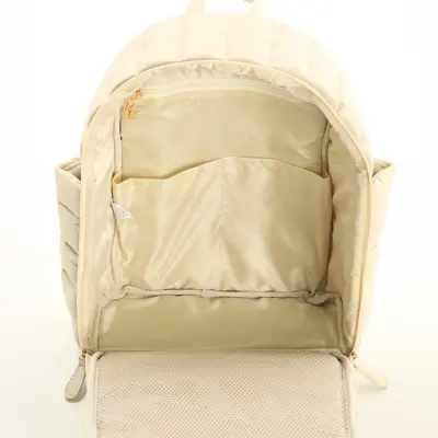 M&Y Collection Puff Deri Bebek Bakım Sırt Çantası Krem / Cream - 6