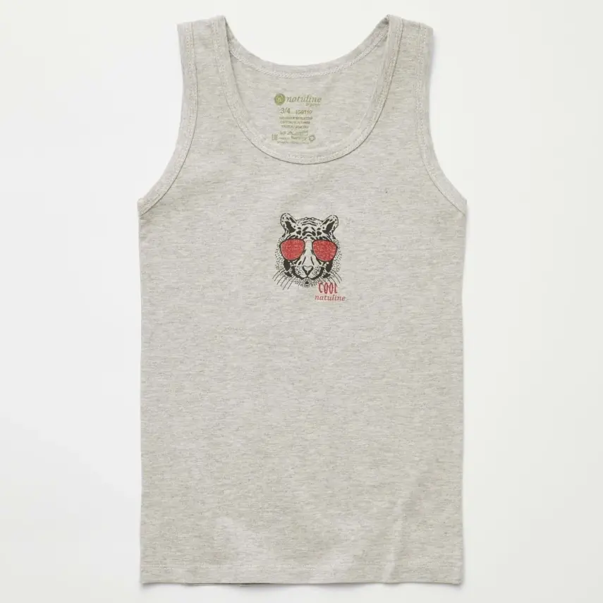 Natuline Organik Erkek Bebek Atleti Likralı Cool Tiger 2li İndigo - Gri Melanj - 23