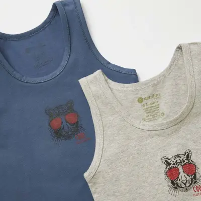 Natuline Organik Erkek Bebek Atleti Likralı Cool Tiger 2li İndigo - Gri Melanj - 20