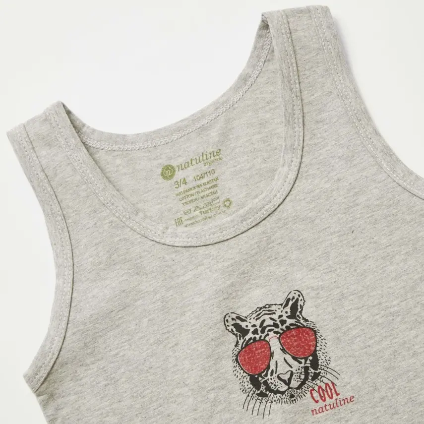 Natuline Organik Erkek Bebek Atleti Likralı Cool Tiger 2li İndigo - Gri Melanj - 14