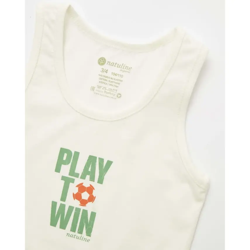 Natuline Organik Erkek Bebek Atleti Likralı Play To Win 2li Çağla Yeşili - Ekru - 2