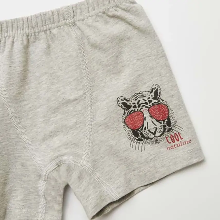 Natuline Organik Erkek Boxer Likralı Cool Tiger 2li İndigo - Gri Melanj - 10