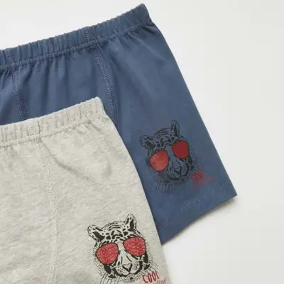 Natuline Organik Erkek Boxer Likralı Cool Tiger 2li İndigo - Gri Melanj - 14