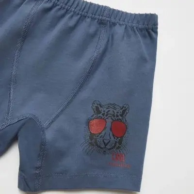 Natuline Organik Erkek Boxer Likralı Cool Tiger 2li İndigo - Gri Melanj - 12