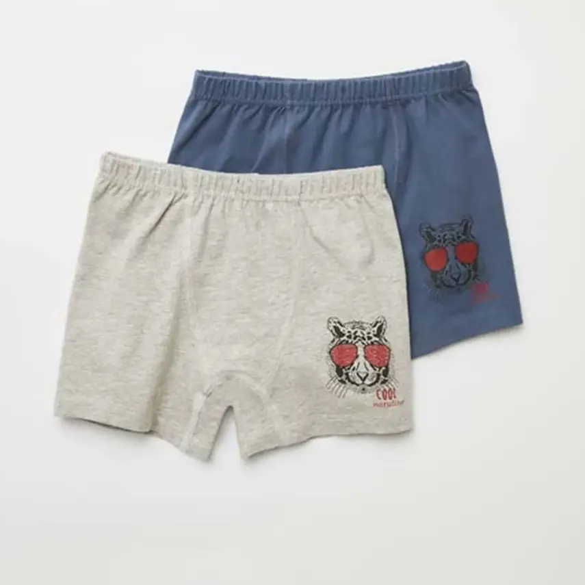 Natuline Organik Erkek Boxer Likralı Cool Tiger 2li İndigo - Gri Melanj - 1