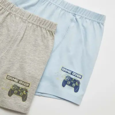 Natuline Organik Erkek Boxer Likralı Game Over 2li Mavi - Gri Melanj - 2