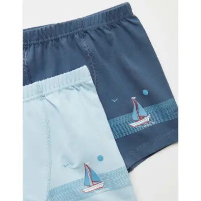 Natuline Organik Erkek Boxer Likralı Tekne Çizgili 2li Mavi - İndigo - 4