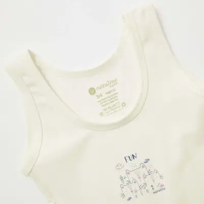 Natuline Organik Kız Bebek Atleti Likralı Fun Cat 2li Açık Mavi - Ekru - 10