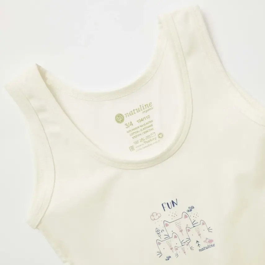 Natuline Organik Kız Bebek Atleti Likralı Fun Cat 2li Açık Mavi - Ekru - 10