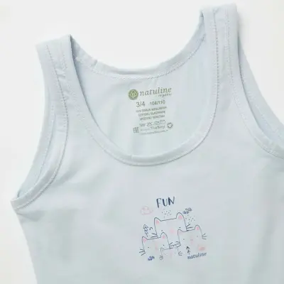 Natuline Organik Kız Bebek Atleti Likralı Fun Cat 2li Açık Mavi - Ekru - 15