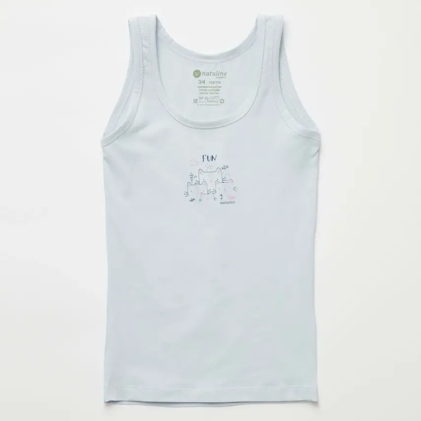 Natuline Organik Kız Bebek Atleti Likralı Fun Cat 2li Açık Mavi - Ekru - 12