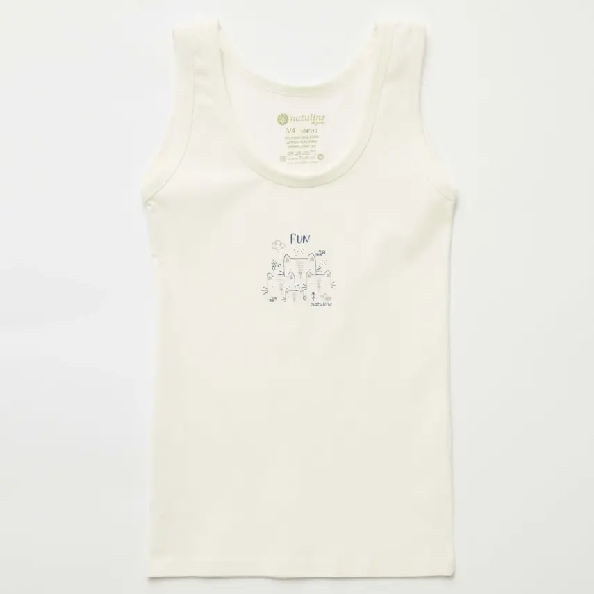 Natuline Organik Kız Bebek Atleti Likralı Fun Cat 2li Açık Mavi - Ekru - 5