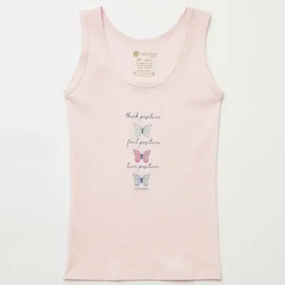 Natuline Organik Kız Bebek Atleti likralı Positive Butterfly 2li Pembe - Sarı - 3