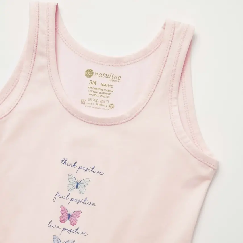 Natuline Organik Kız Bebek Atleti likralı Positive Butterfly 2li Pembe - Sarı - 6
