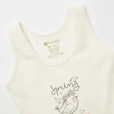 Natuline Organik Kız Bebek Atleti Likralı Spring Bird 2li Pembe - Ekru - 6
