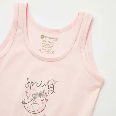 Natuline Organik Kız Bebek Atleti Likralı Spring Bird 2li Pembe - Ekru - 8