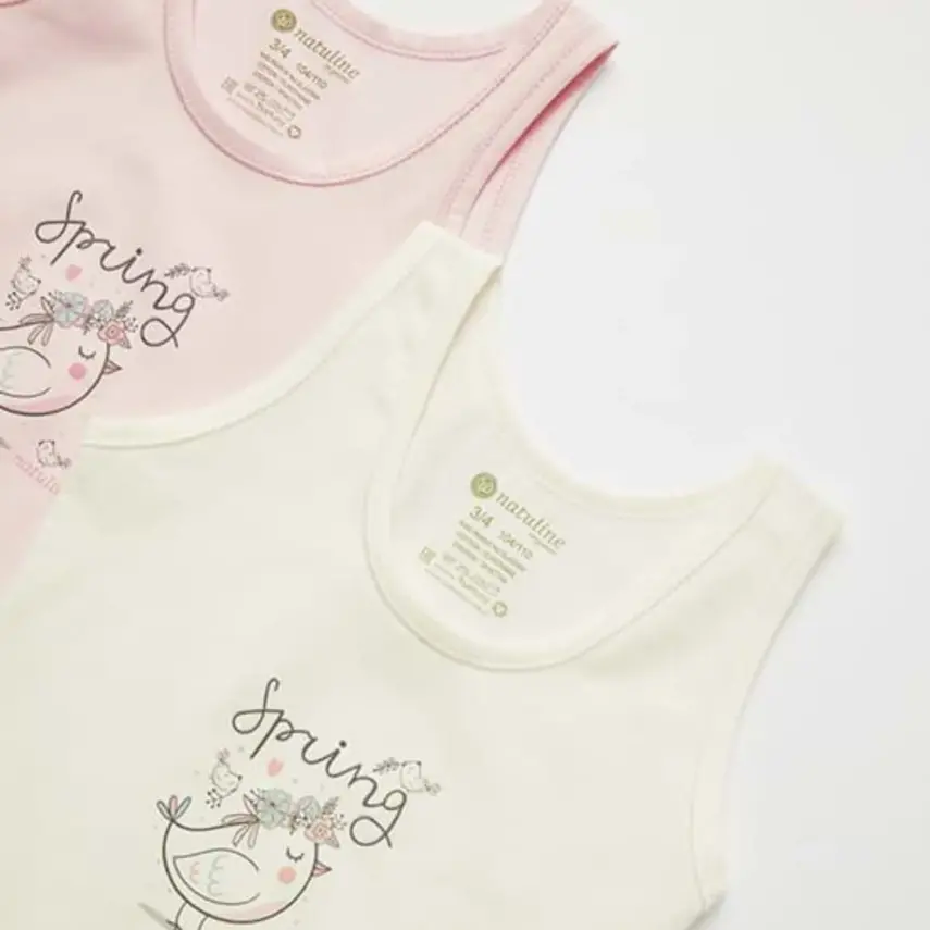 Natuline Organik Kız Bebek Atleti Likralı Spring Bird 2li Pembe - Ekru - 3