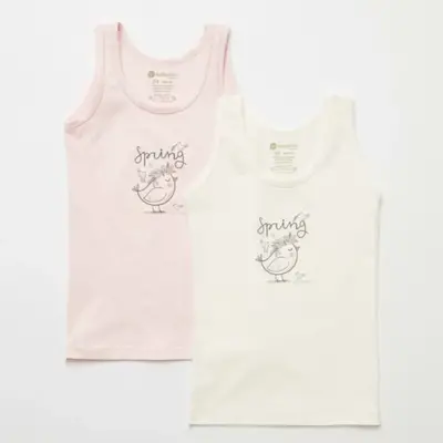 Natuline Organik Kız Bebek Atleti Likralı Spring Bird 2li Pembe - Ekru