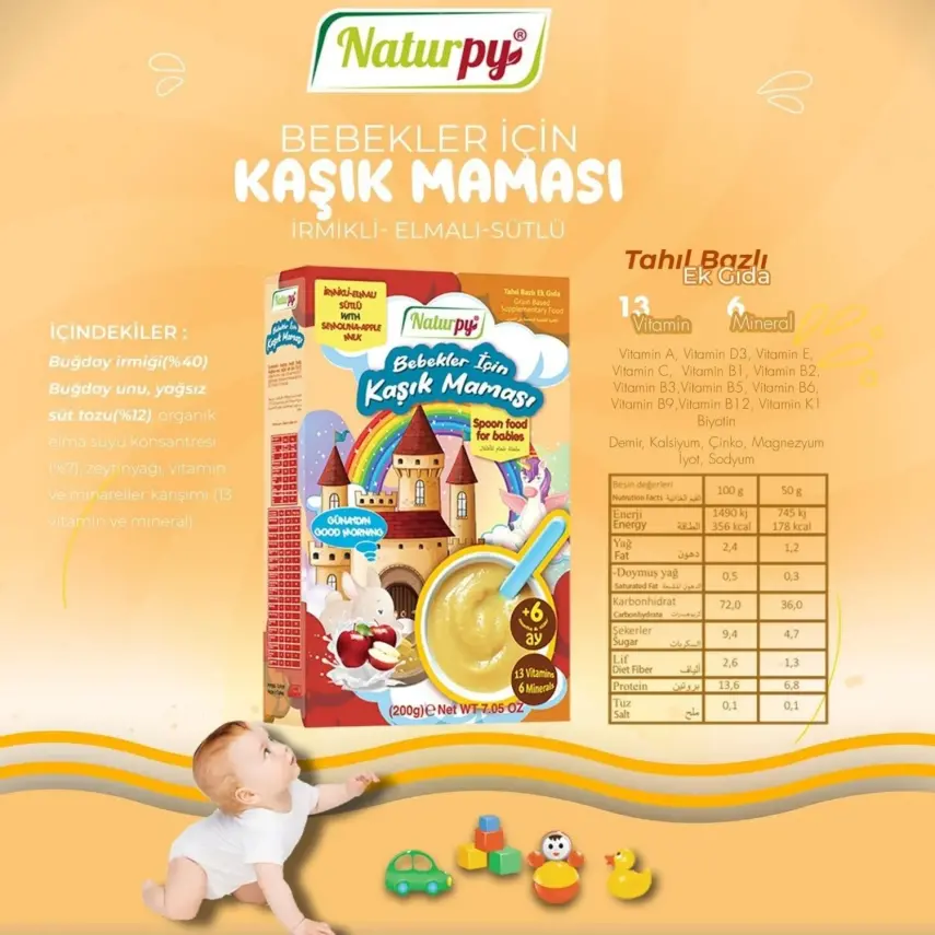 Naturpy 6 Tahıllı Sütlü İrmik ve Elmalı Kaşık Maması 200 gr - 6