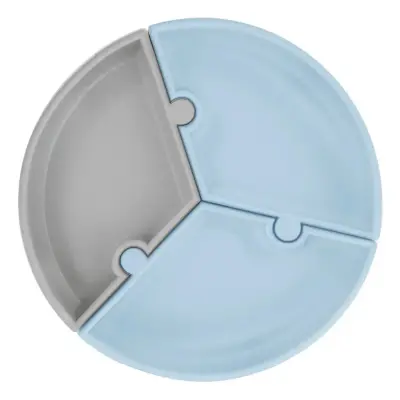 OiOi Puzzle Vakumlu Mama Tabağı Mineral Blue - Powder Grey 