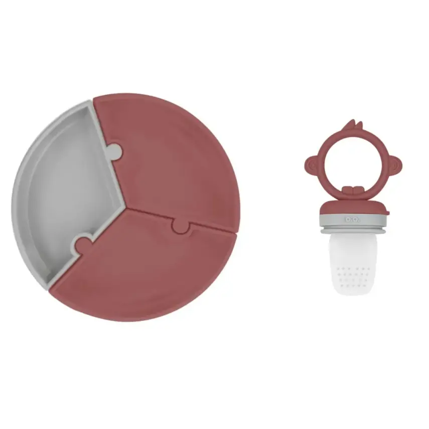 OiOi Puzzle Vakumlu Mama Tabağı, OiOi Püre Meyve Ve Sebze Alıştırıcı Velvet Rose - Powder Grey - 1