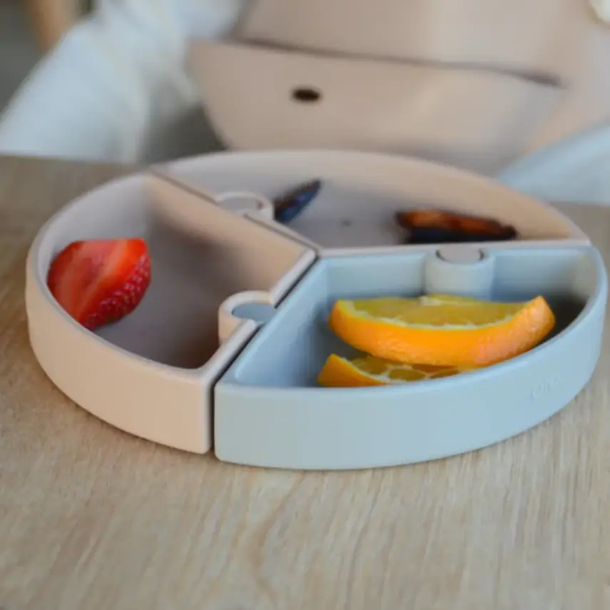 Oioi Puzzle Vakumlu Mama Tabağı+Nam Nam Mama Kaşığı Velvet Rose-Powder Grey - 2