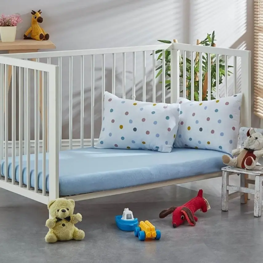 Penye Bebek Çarşaf Ve Yastık Kılıfı Ponpon 60*120 - 1