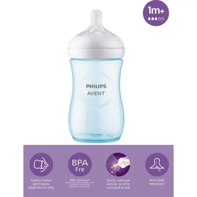 Philips Avent Doğal Tepkili PP Biberon 260ml 1+ Ay Mavi - 13