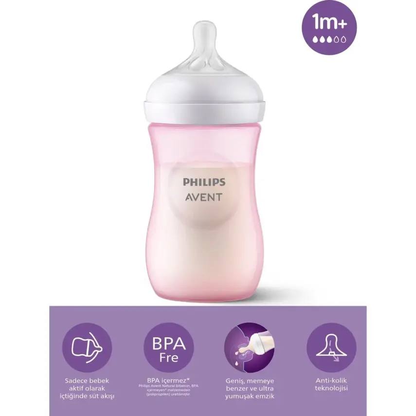 Philips Avent Doğal Tepkili PP Biberon 260ml 1+ Ay Pembe - 9