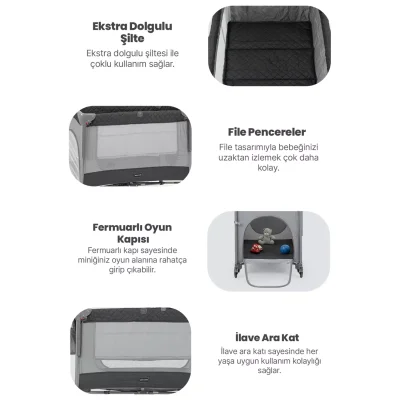 Pierre Cardin Luna Anne Yanı Oyun Parkı 60x100 cm Gri - 3