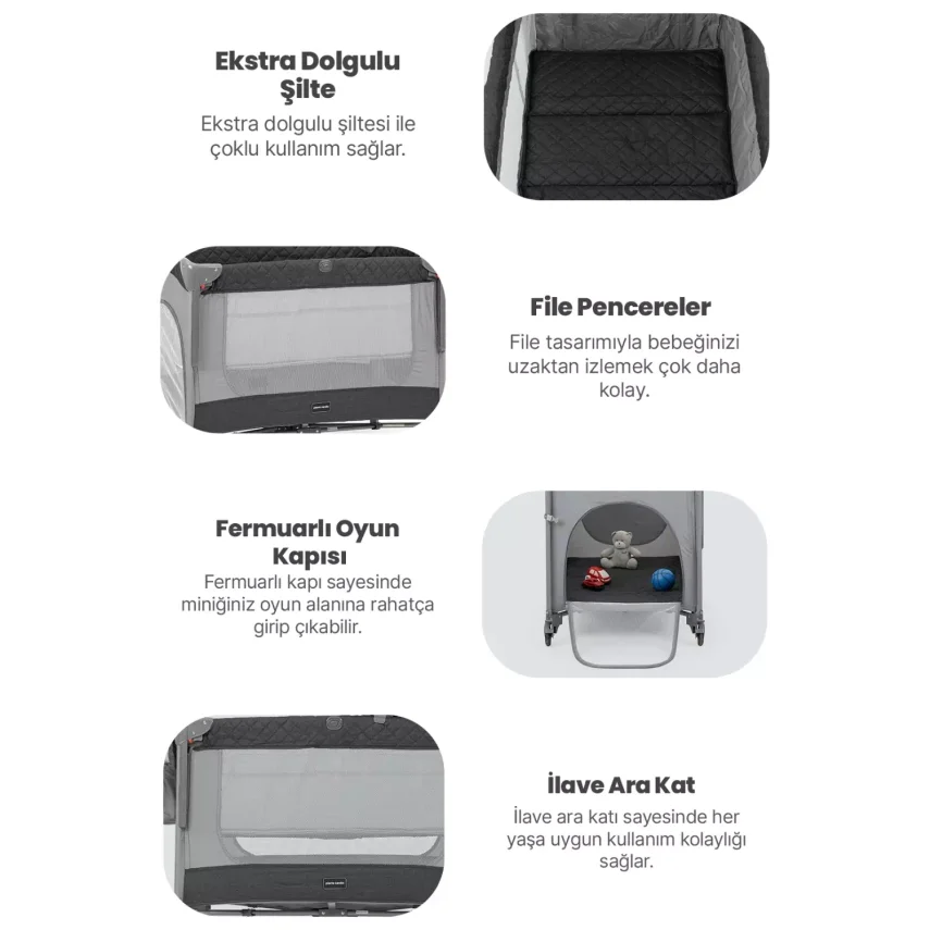 Pierre Cardin Luna Anne Yanı Oyun Parkı 60x100 cm Gri - 3