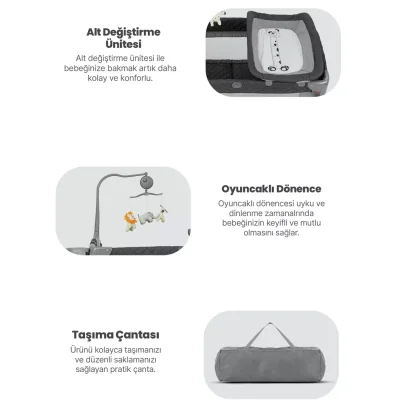 Pierre Cardin Luna Anne Yanı Oyun Parkı 60x100 cm Gri - 4