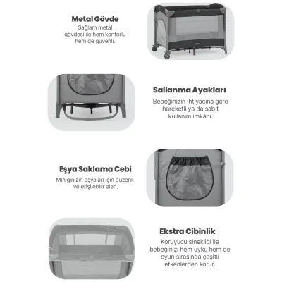 Pierre Cardin Luna Anne Yanı Oyun Parkı 60x100 cm Gri - 5