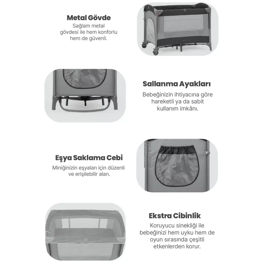 Pierre Cardin Luna Anne Yanı Oyun Parkı 60x100 cm Gri - 5