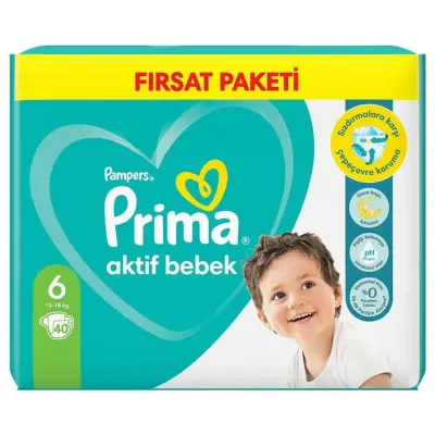 Prima Aktif Bebek Bezi 6 Beden Extra Large 13-18 kg 40'lı Fırsat Paketi