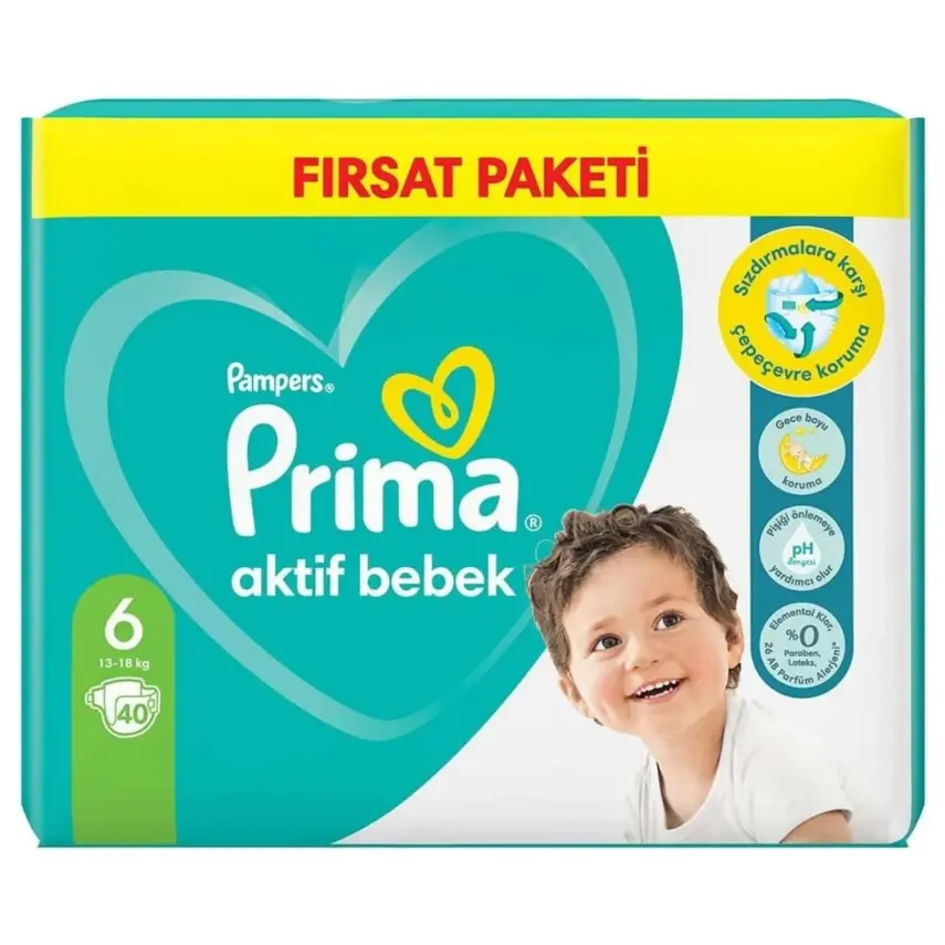 Prima Aktif Bebek Bezi 6 Beden Extra Large 13-18 kg 40'lı Fırsat Paketi - 1