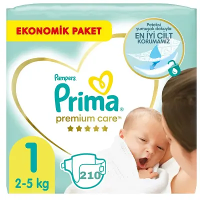 Prima Premium Care Bebek Bezi 1 Beden Yenidoğan Ekonomik Paket 210lu