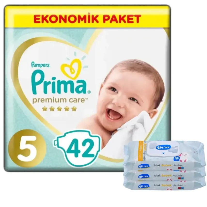 Prima Premium Care Bebek Bezi 5 Beden Juniour 18+ Kg 42Li Ekonomik Bm Care Sensitive Islak Mendilli - 1