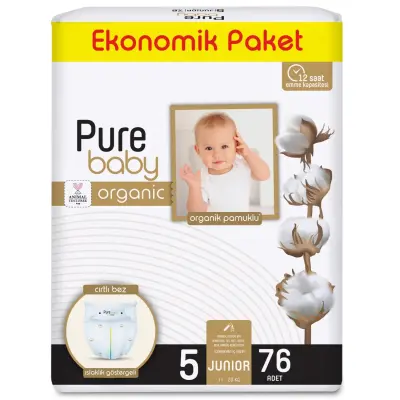 Pure Baby Organik Bebek Bezi 5 Beden Junior 76lı
