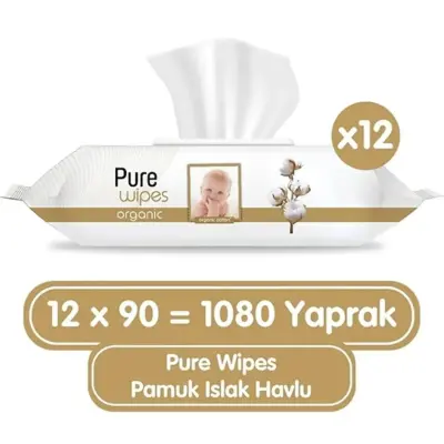 Pure Baby Organik Pamuklu Bebek Islak Havlu 90lı x12 - 2