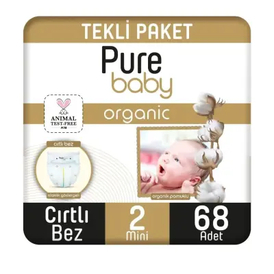 Pure Baby Pamuk Bebek Bezi 2 Beden Mini 68li Jumbo Paket