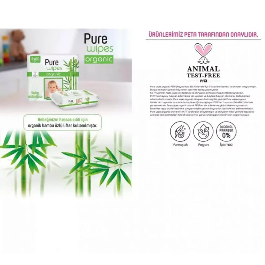Pure Wipes Bambu Bebek Islak Havlu 3x60lı - 9