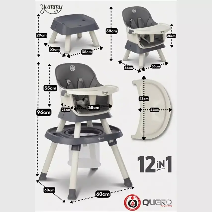 Quero Yummy 12 in 1 Fonksiyonel Mama Sandalyesi Antrasit - 4
