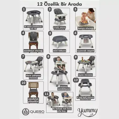 Quero Yummy 12 in 1 Fonksiyonel Mama Sandalyesi Bej - 4